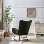 Teddy Fabric Rocking Chair with Pocket, Soft Rocking Chair for Nursery, Comfy Wingback Golider Rocki - Image 11