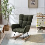 Teddy Fabric Rocking Chair with Pocket, Soft Rocking Chair for Nursery, Comfy Wingback Golider Rocki - Image 12