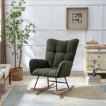 Teddy Fabric Rocking Chair with Pocket, Soft Rocking Chair for Nursery, Comfy Wingback Golider Rocki - Image 13