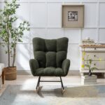 Teddy Fabric Rocking Chair with Pocket, Soft Rocking Chair for Nursery, Comfy Wingback Golider Rocki - Image 17