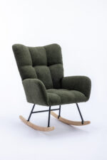 Teddy Fabric Rocking Chair with Pocket, Soft Rocking Chair for Nursery, Comfy Wingback Golider Rocki - Image 25