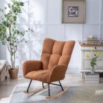 Teddy Fabric Rocking Chair with Pocket, Soft Rocking Chair for Nursery, Comfy Wingback Golider Rocki - Image 12