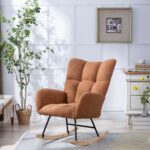 Teddy Fabric Rocking Chair with Pocket, Soft Rocking Chair for Nursery, Comfy Wingback Golider Rocki - Image 13