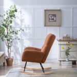 Teddy Fabric Rocking Chair with Pocket, Soft Rocking Chair for Nursery, Comfy Wingback Golider Rocki - Image 14