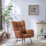 Teddy Fabric Rocking Chair with Pocket, Soft Rocking Chair for Nursery, Comfy Wingback Golider Rocki - Image 15