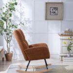 Teddy Fabric Rocking Chair with Pocket, Soft Rocking Chair for Nursery, Comfy Wingback Golider Rocki - Image 16