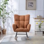 Teddy Fabric Rocking Chair with Pocket, Soft Rocking Chair for Nursery, Comfy Wingback Golider Rocki - Image 18