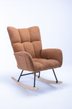 Teddy Fabric Rocking Chair with Pocket, Soft Rocking Chair for Nursery, Comfy Wingback Golider Rocki - Image 27