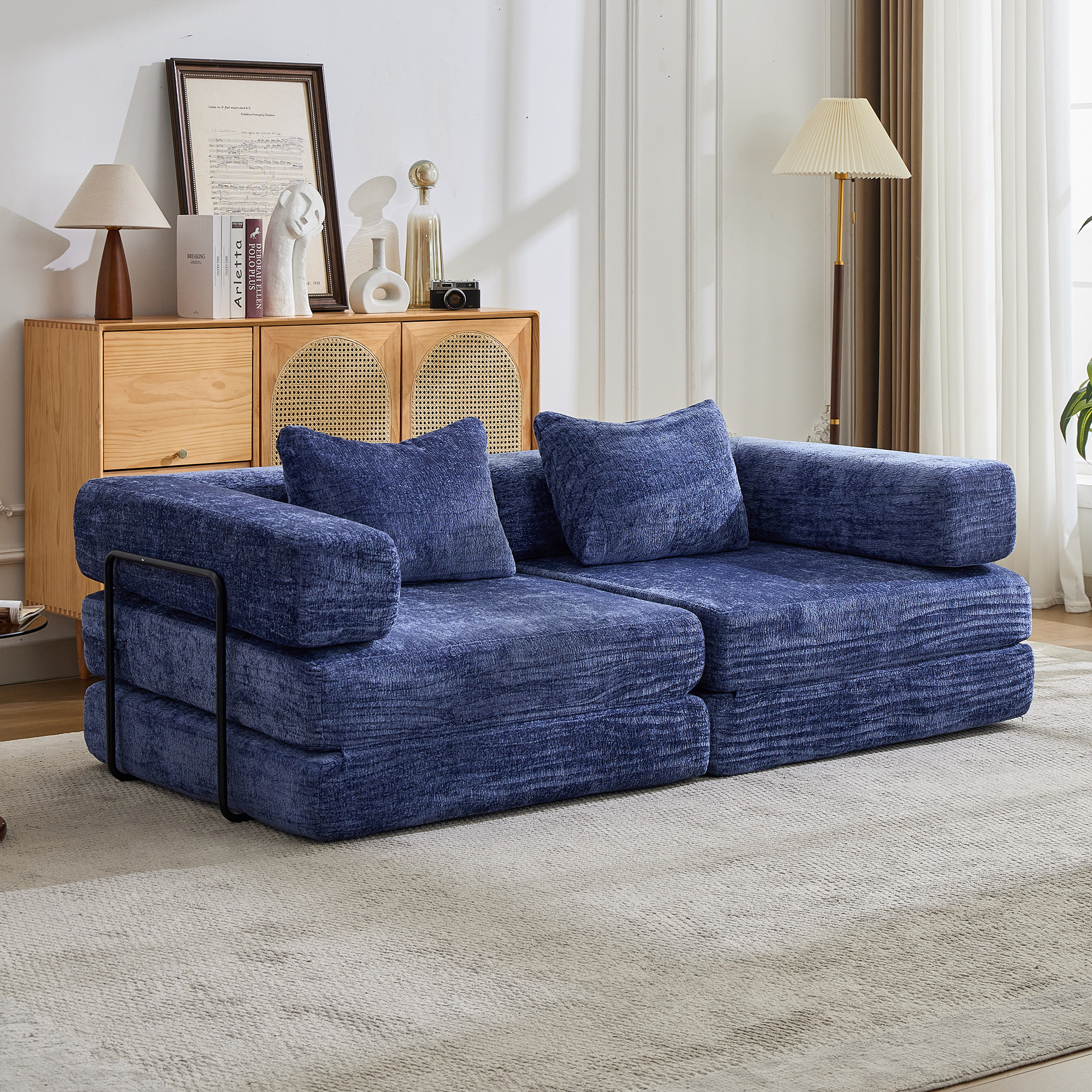 Compression Sofa,Convertible Floor Sofa Bed with Fixed-Shape Frame, Loveseats Boneless Modular Secti