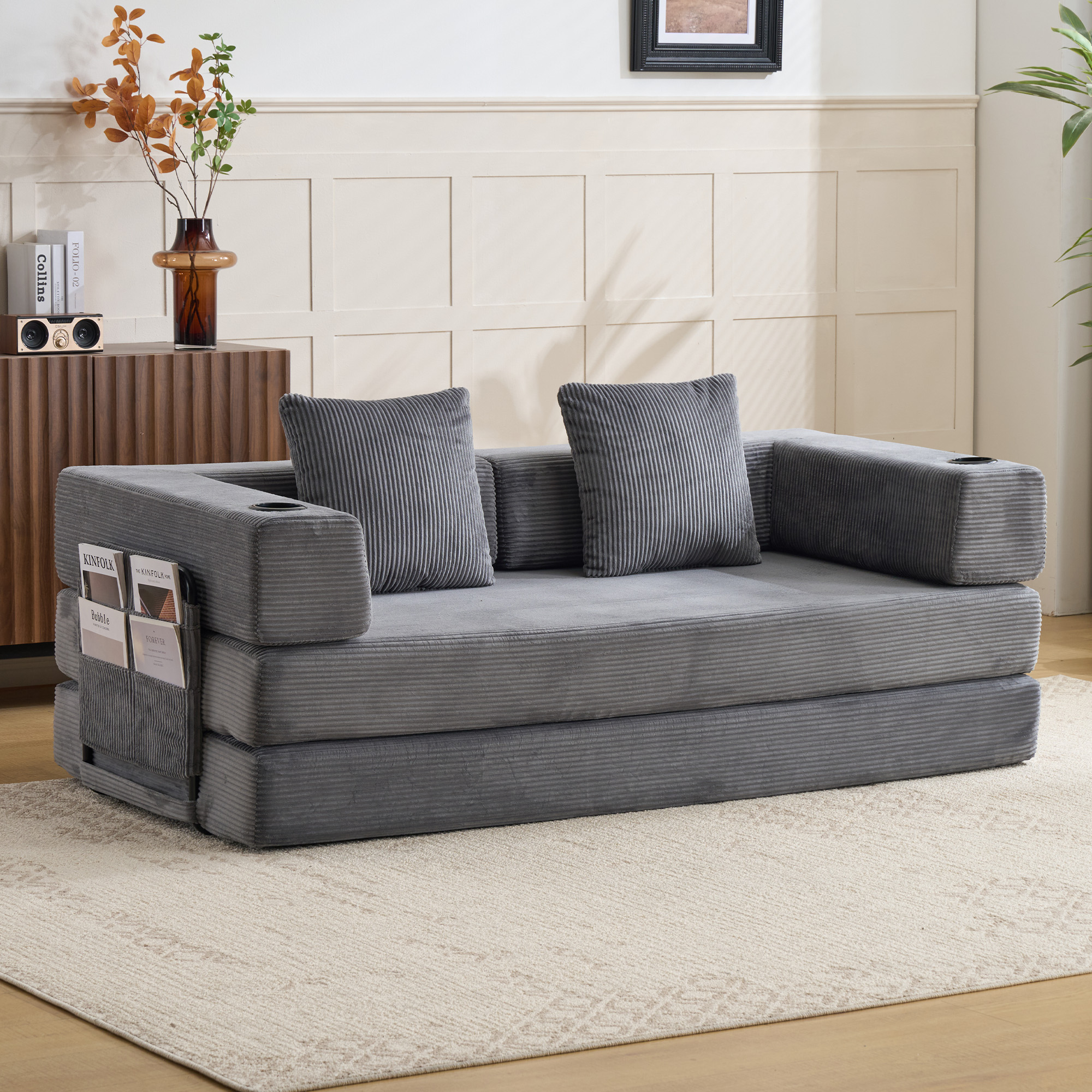 Floor Couch,Compression Sofa,Convertible Floor Sofa Bed-with Pillow Back Support Armrest,Comfy Sleep