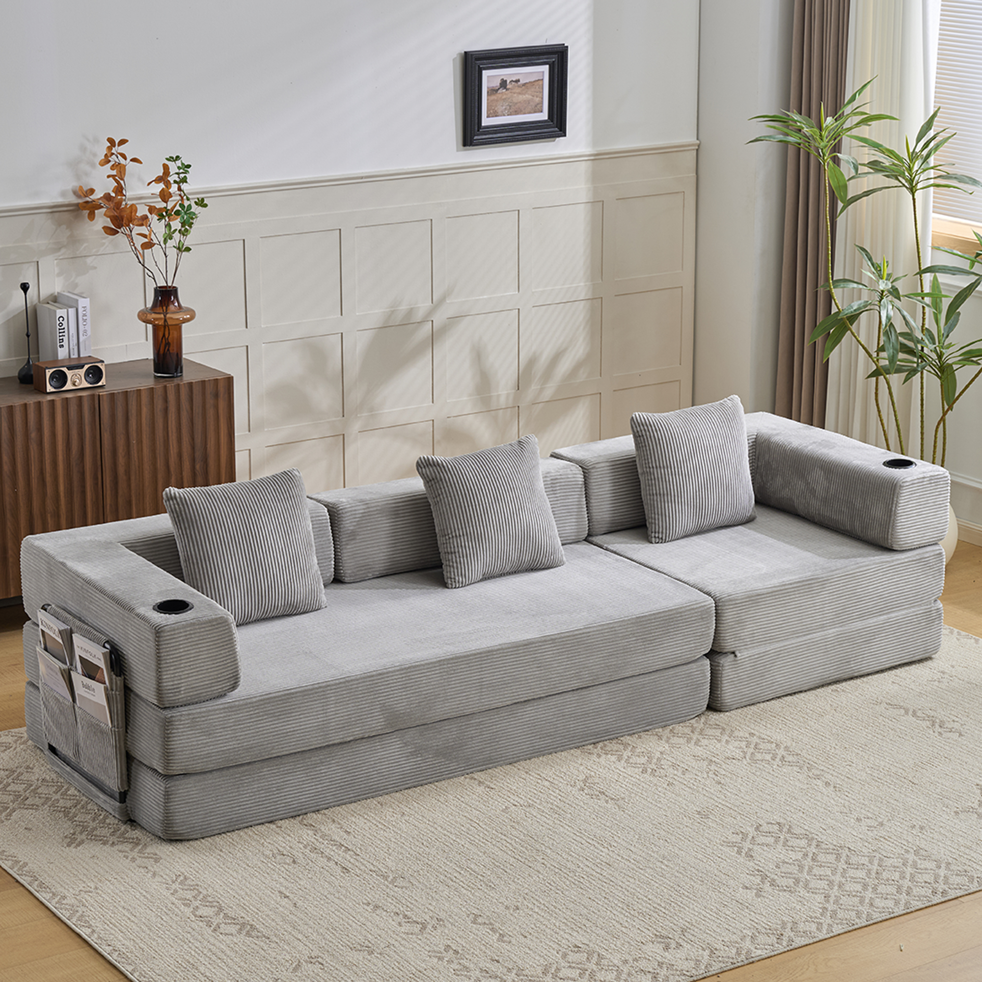 Floor Couch,Compression Sofa,Convertible Floor Sofa Bed-with Pillow Back Support Armrest,Comfy Sleep