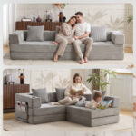 Floor Couch,Compression Sofa,Convertible Floor Sofa Bed-with Pillow Back Support Armrest,Comfy Sleep - Image 9