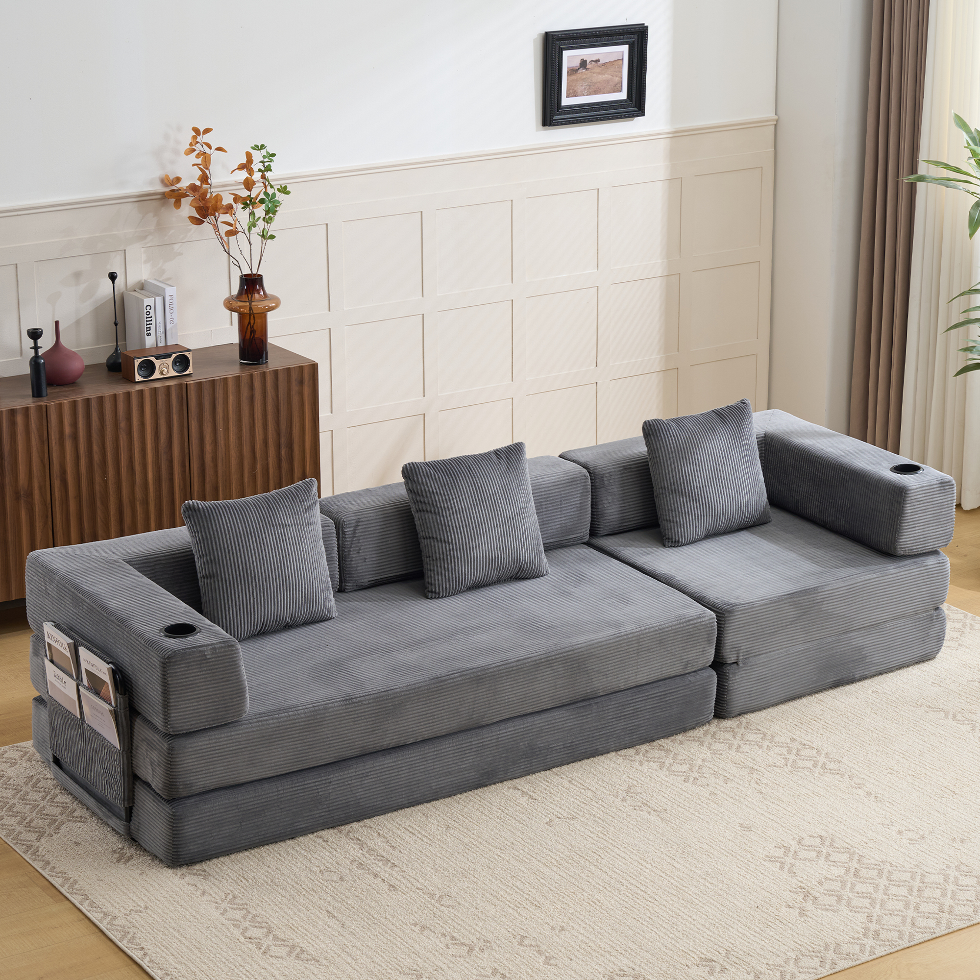 Floor Couch,Compression Sofa,Convertible Floor Sofa Bed-with Pillow Back Support Armrest,Comfy Sleep