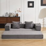 Podlahová pohovka, Kompresní pohovka, Konvertibilní podlahová pohovka s polštářovou oporou zad a opěrkami, Pohodlný futon - Obrázek 10