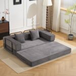 Podlahová pohovka, Kompresní pohovka, Konvertibilní podlahová pohovka s polštářovou oporou zad a opěrkami, Pohodlný futon - Obrázek 13