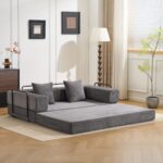 Podlahová pohovka, Kompresní pohovka, Konvertibilní podlahová pohovka s polštářovou oporou zad a opěrkami, Pohodlný futon - Obrázek 2