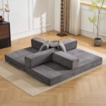 Podlahová pohovka, Kompresní pohovka, Konvertibilní podlahová pohovka s polštářovou oporou zad a opěrkami, Pohodlný futon - Obrázek 20