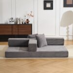Podlahová pohovka, Kompresní pohovka, Konvertibilní podlahová pohovka s polštářovou oporou zad a opěrkami, Pohodlný futon - Obrázek 22