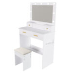 Schminktisch mit 3-stufiger LED-Beleuchtung, Steckdose & Haartrockner-Halterung – 4 Schubladen + Sta - Image 13