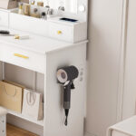 Schminktisch mit 3-stufiger LED-Beleuchtung, Steckdose & Haartrockner-Halterung – 4 Schubladen + Sta - Image 14