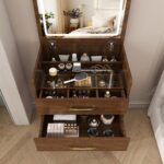 3-in-1-Schminktisch mit offenem Spiegel, kleines Schminktisch-Set mit Tischplatte aus Klarglas, komp - Image 15