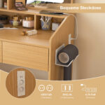 Vanity Table with LED-Lit Mirror, Power Outlet, Hair Dryer Holder & Padded Stool - Compact Set - Image 11