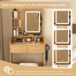 Vanity Table with LED-Lit Mirror, Power Outlet, Hair Dryer Holder & Padded Stool - Compact Set - Image 9