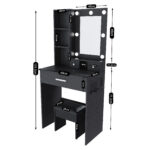 Kleines Schminktisch-Set mit Spiegel und verstellbarer LED-Beleuchtung, Steckdose, Haartrockner-Halt - Image 10