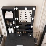 Kleines Schminktisch-Set mit Spiegel und verstellbarer LED-Beleuchtung, Steckdose, Haartrockner-Halt - Image 11