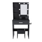 Kleines Schminktisch-Set mit Spiegel und verstellbarer LED-Beleuchtung, Steckdose, Haartrockner-Halt - Image 17