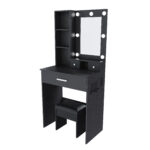 Kleines Schminktisch-Set mit Spiegel und verstellbarer LED-Beleuchtung, Steckdose, Haartrockner-Halt - Image 3