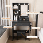 Kleines Schminktisch-Set mit Spiegel und verstellbarer LED-Beleuchtung, Steckdose, Haartrockner-Halt - Image 5