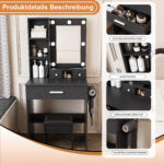 Kleines Schminktisch-Set mit Spiegel und verstellbarer LED-Beleuchtung, Steckdose, Haartrockner-Halt - Image 7