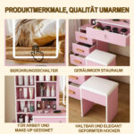 Stilvoller Schminktisch mit Spiegel und Beleuchtung, inklusive weichem Hocker, Schminkspiegel mit Be - Image 6