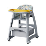 Kids High Chair with 3 Interchangeable PP Feeding Trays (Yellow, Green, Pink), 5-Point Harness, Lockable