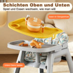 Kids High Chair with 3 Interchangeable PP Feeding Trays (Yellow, Green, Pink), 5-Point Harness, Lockable - Image 14