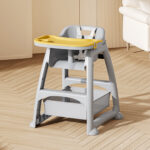 Kids High Chair with 3 Interchangeable PP Feeding Trays (Yellow, Green, Pink), 5-Point Harness, Lockable - Image 2