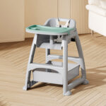 Kids High Chair with 3 Interchangeable PP Feeding Trays (Yellow, Green, Pink), 5-Point Harness, Lockable - Image 22