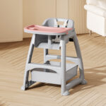Kids High Chair with 3 Interchangeable PP Feeding Trays (Yellow, Green, Pink), 5-Point Harness, Lockable - Image 23