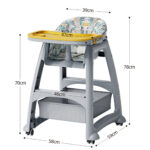 Kids High Chair with 3 Interchangeable PP Feeding Trays (Yellow, Green, Pink), 5-Point Harness, Lockable - Image 3