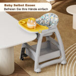 Kids High Chair with 3 Interchangeable PP Feeding Trays (Yellow, Green, Pink), 5-Point Harness, Lockable - Image 6