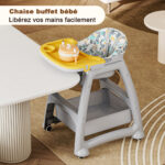 Kids High Chair with 3 Interchangeable PP Feeding Trays (Yellow, Green, Pink), 5-Point Harness, Lockable - Image 7