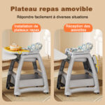 Kids High Chair with 3 Interchangeable PP Feeding Trays (Yellow, Green, Pink), 5-Point Harness, Lockable - Image 9