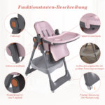 Verstellbarer Babyhochstuhl 0-6 Jahre – Tragbarer Kinderhochstuhl mit Sicherheitsgurt, Leisen Sperrb - Image 7