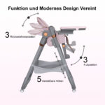 Verstellbarer Babyhochstuhl 0-6 Jahre – Tragbarer Kinderhochstuhl mit Sicherheitsgurt, Leisen Sperrb - Image 9
