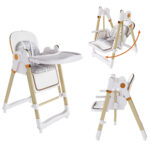 2-in-1 Baby High Chair with Rocking Function, 5-Point Safety Harness, Lockable Wheels, Removable Tray