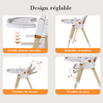 2-in-1 Baby High Chair with Rocking Function, 5-Point Safety Harness, Lockable Wheels, Removable Tray - Image 11