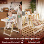 2-in-1 Baby High Chair with Rocking Function, 5-Point Safety Harness, Lockable Wheels, Removable Tray - Image 2