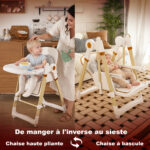 2-in-1 Baby High Chair with Rocking Function, 5-Point Safety Harness, Lockable Wheels, Removable Tray - Image 3
