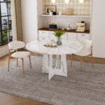 Modular Round Dining Table, 120 cm Diameter and 76 cm Height, MDF with Imitated Marble in White - Image 13